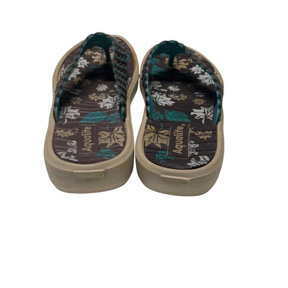 Womens Size 6 Flip Flops -Brown & Teal Aqualite Flip With Floral Print Embellish - Picture 4 of 6